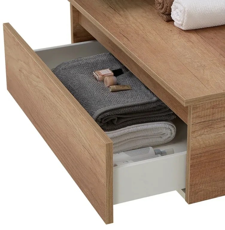 Mobile bagno sospeso 80 cm rovere naturale con lavabo sospeso e specchio – Numa