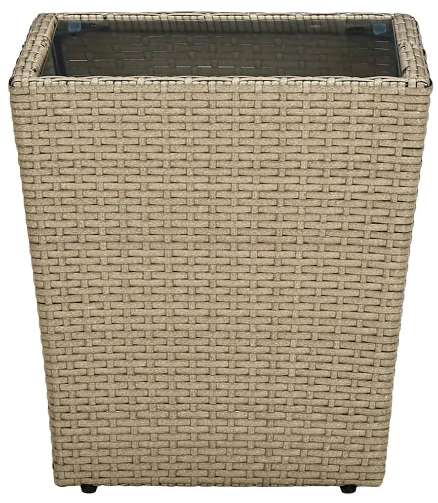 Tavolino beige 41,5x41,5x44 cm in polyrattan e vetro temperato