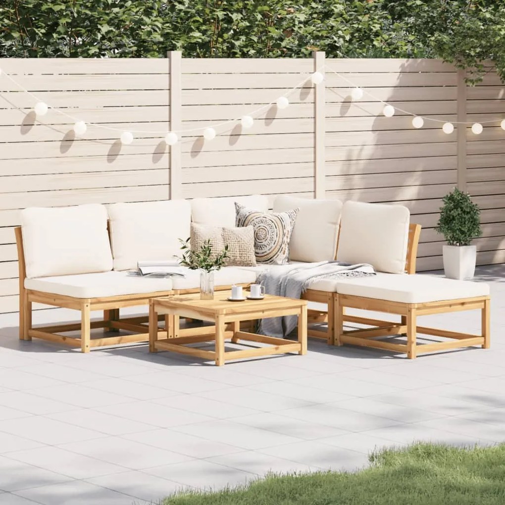 Set salotto da giardino 6 pz con cuscini in massello di acacia