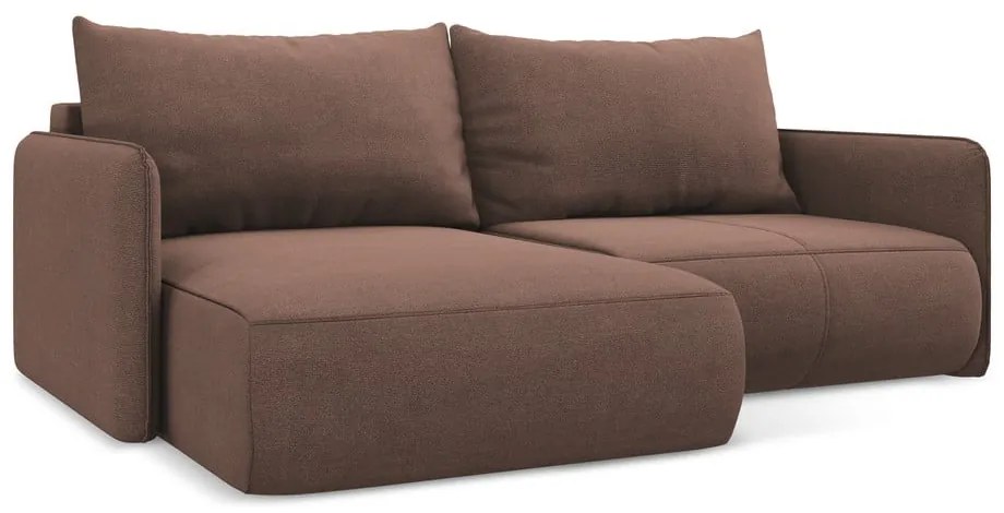 Divano angolare rosa allungabile/con contenitore (con penisola a sinistra) Nanea – Makamii