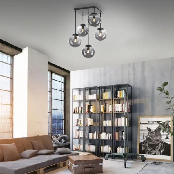 JUST LIGHT. 14602-18 - Lampadario a sospensione con supporto rigido WIDOW 5xE14/25W/230V nero