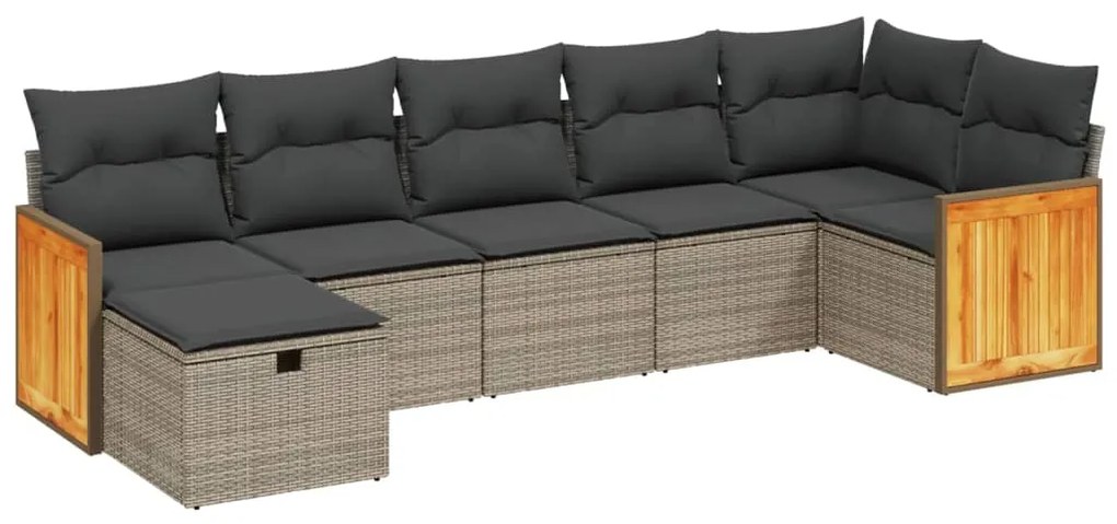 Set Divani da Giardino 7 pz con Cuscini Grigio in Polyrattan