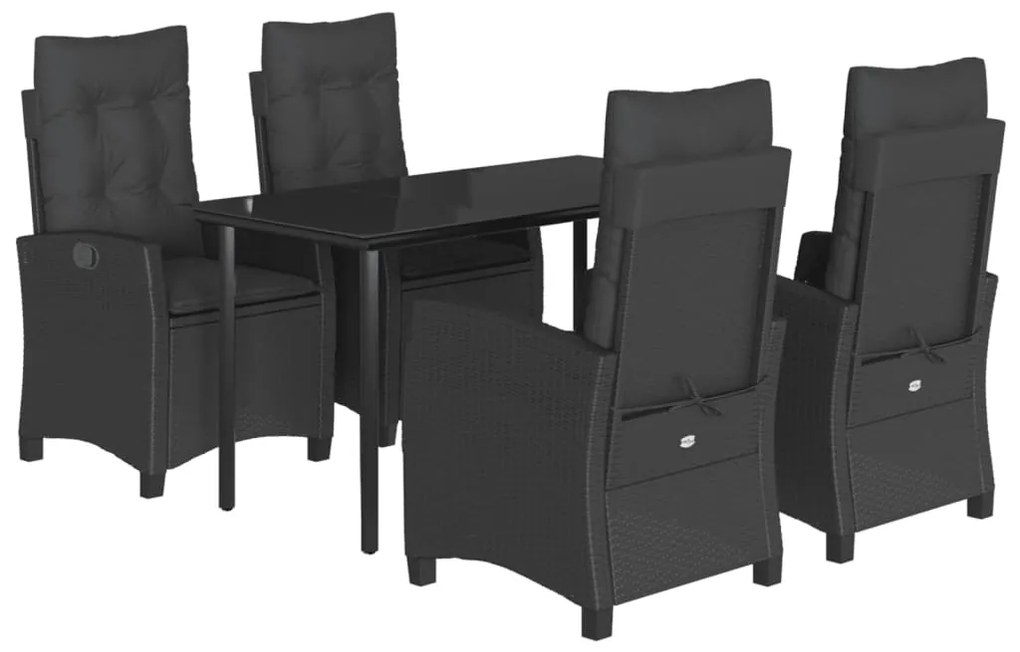 Set da pranzo da giardino 5 pz nero con cuscini in polyrattan