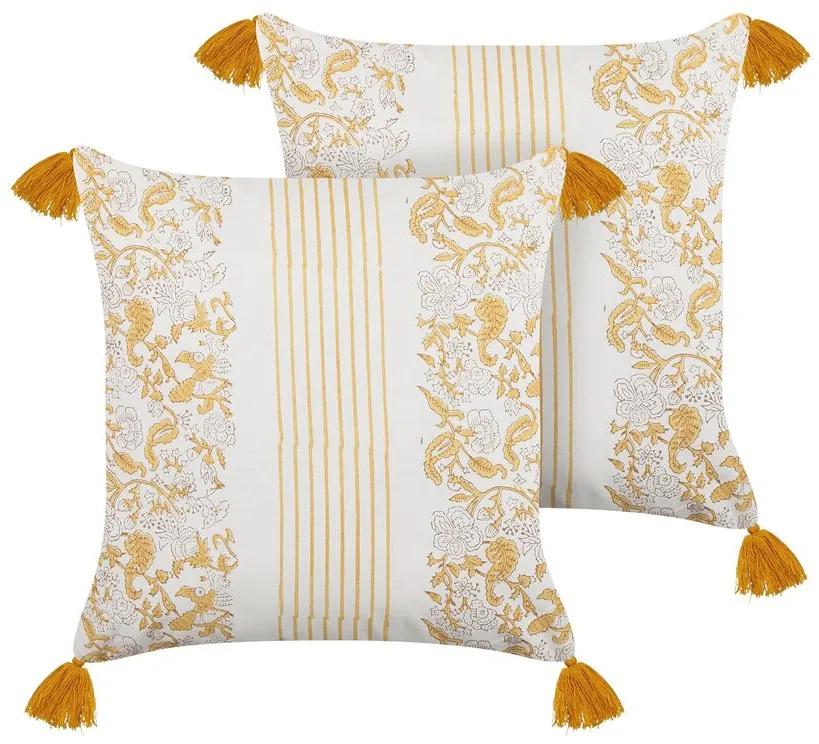 Set di 2 cuscini cotone giallo senape e bianco 45 x 45 cm BILOBA Beliani