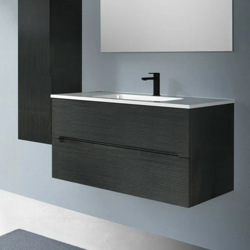 Mobile bagno sospeso 100 lava cannettato 2 cassetti lavabo e specchio Rigo