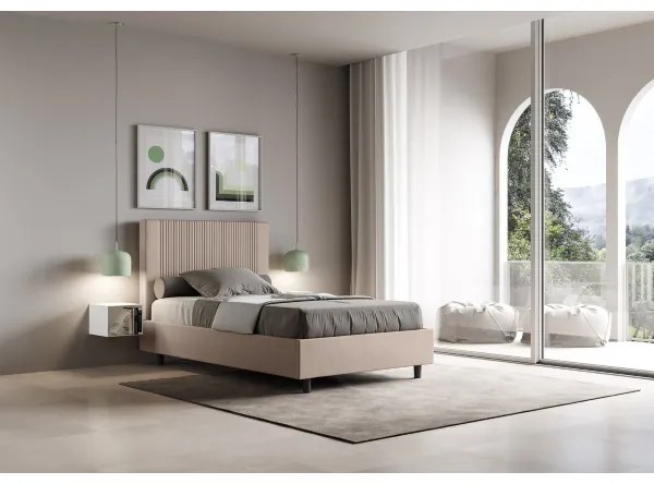 Letto una piazza e mezza contenitore imbottito 120x210 similpelle tortora Goya