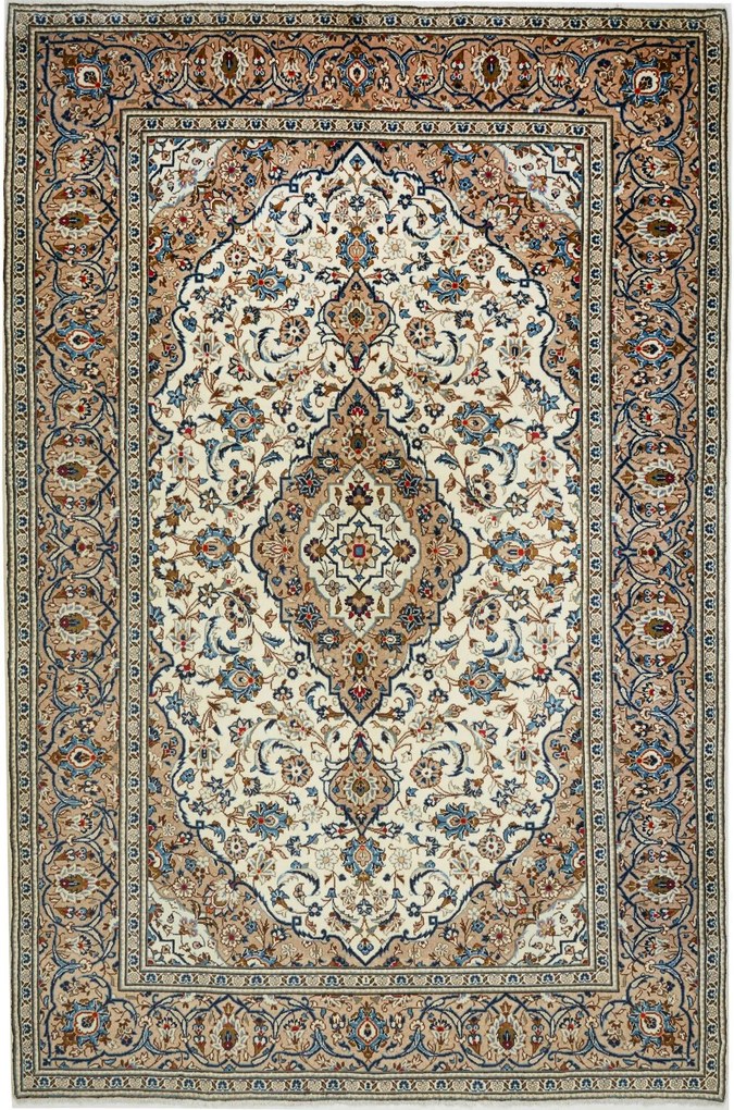 Kashan Tappeto 200x310 Beige (Iran) Annodato A Mano