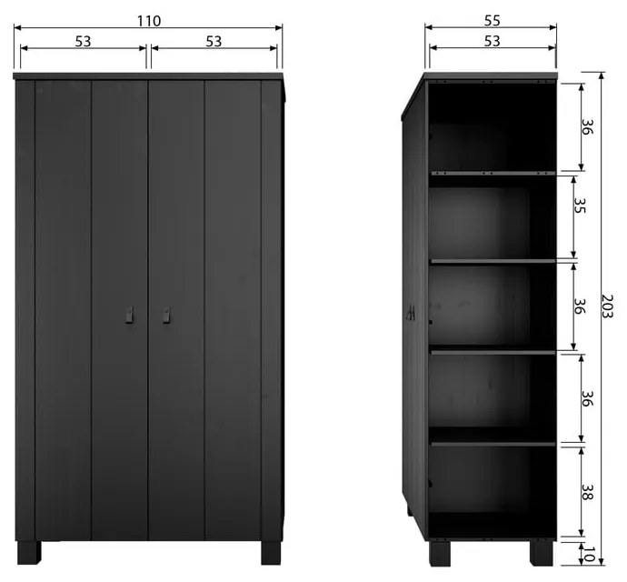 Armadio in pino nero 111x202 cm Ties - WOOOD