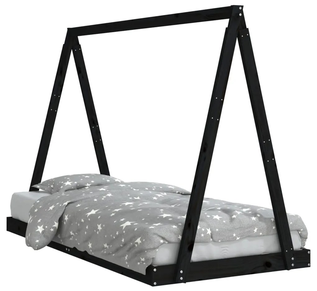 Giroletto per bambini nero 90x190 cm in legno massello di pino