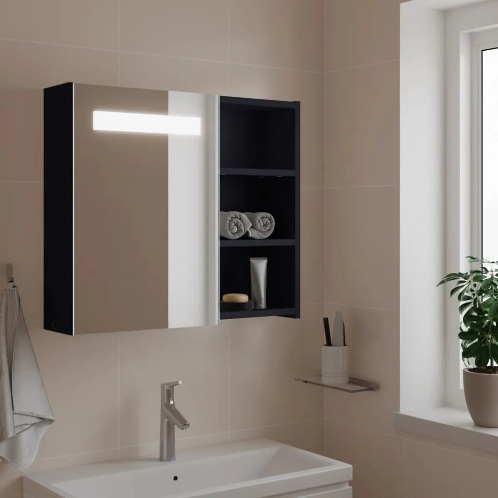 Armadietto Bagno Con Specchio E Led Grigio 60x13x52 Cm /