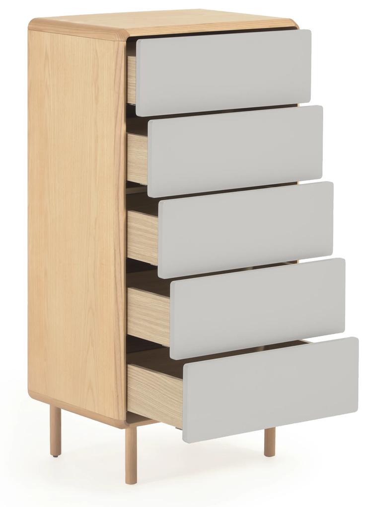 Kave Home - Cassettiera Anielle 5 cassetti in legno massello e impiallacciato frassino 60 x 117 cm