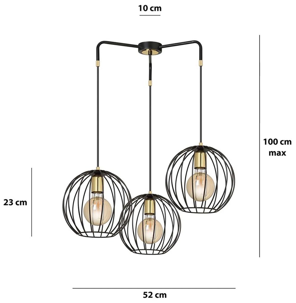 Lampadario Contemporaneo Omoikane Acciaio Nero 3 Luci E27 Ip20