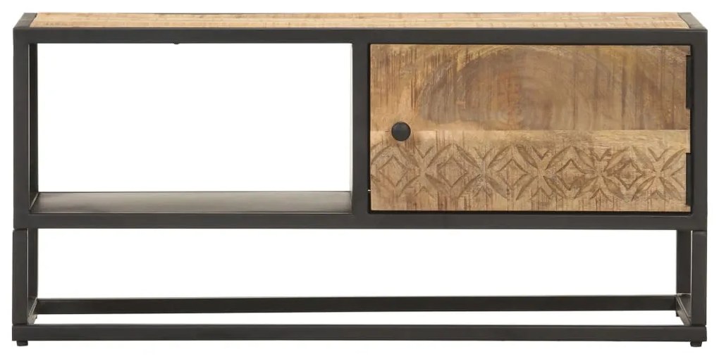 Mobile porta tv con anta intagliata 90x30x40 cm in mango grezzo
