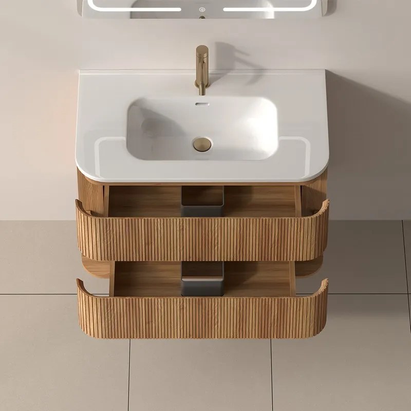 Mobile bagno 80 cannettato con lavabo incasso ceramica | KAM-NORTH-80C - KAMALU