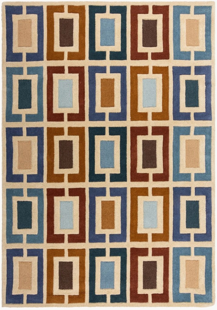 Tappeto in lana fatto a mano con motivo in rilievo Retro Blocks