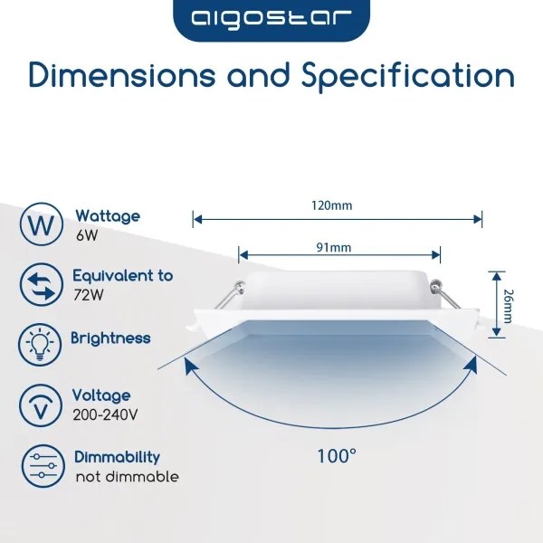 Aigostar - Plafoniera da incasso LED/6W/230V 4000K 12x12 cm bianca
