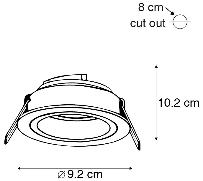 Faretto da incasso moderno nero 9,2 cm orientabile e inclinabile - Chuck