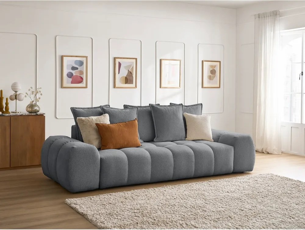 Divano grigio scuro allungabile e con contenitore rivestito in ciniglia 278 cm Everest – Bobochic Paris