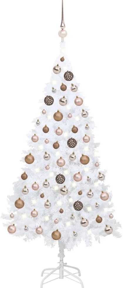 Albero di Natale Artificiale Preilluminato con Palline, Albero di Natale Preilluminato con Palline Bianco 150 cm PVC