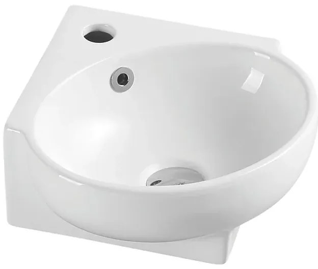 Lavabo sospeso ad angolo 39x36 in ceramica lucida con design ovale