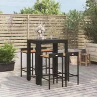 Set Bar Giardino 5 pz Nero Polyrattan e Legno Massello Acaciacod mxl 100671