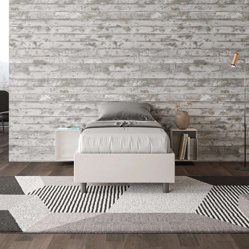 Letto singolo imbottito similpelle Azelia con e senza rete e contenitore, Bianco / Con Rete