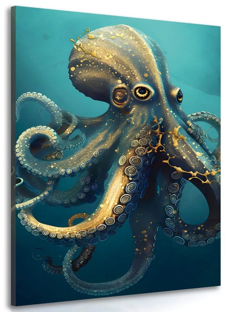 Stampa su tela – Polpo blu-oro