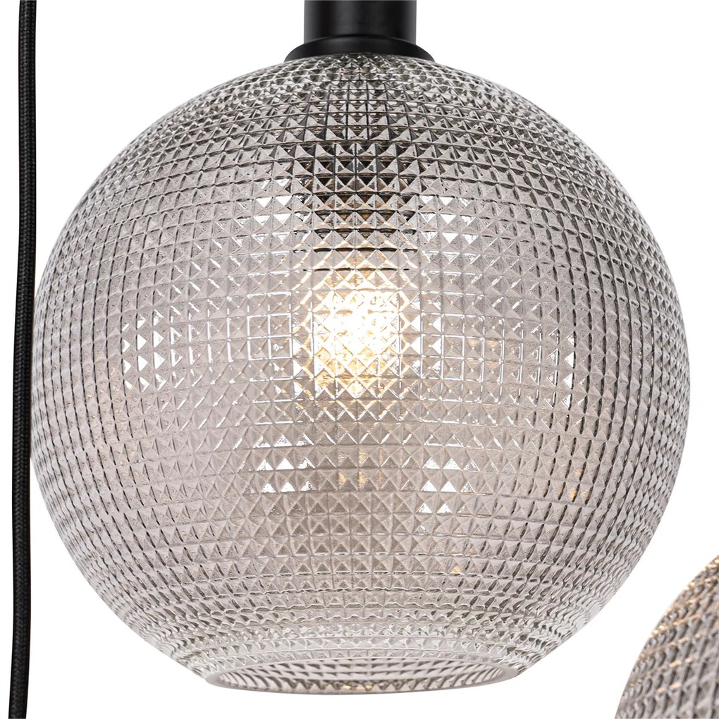 Lampada a sospensione di design nera con vetro fumé 3 luci - Chico