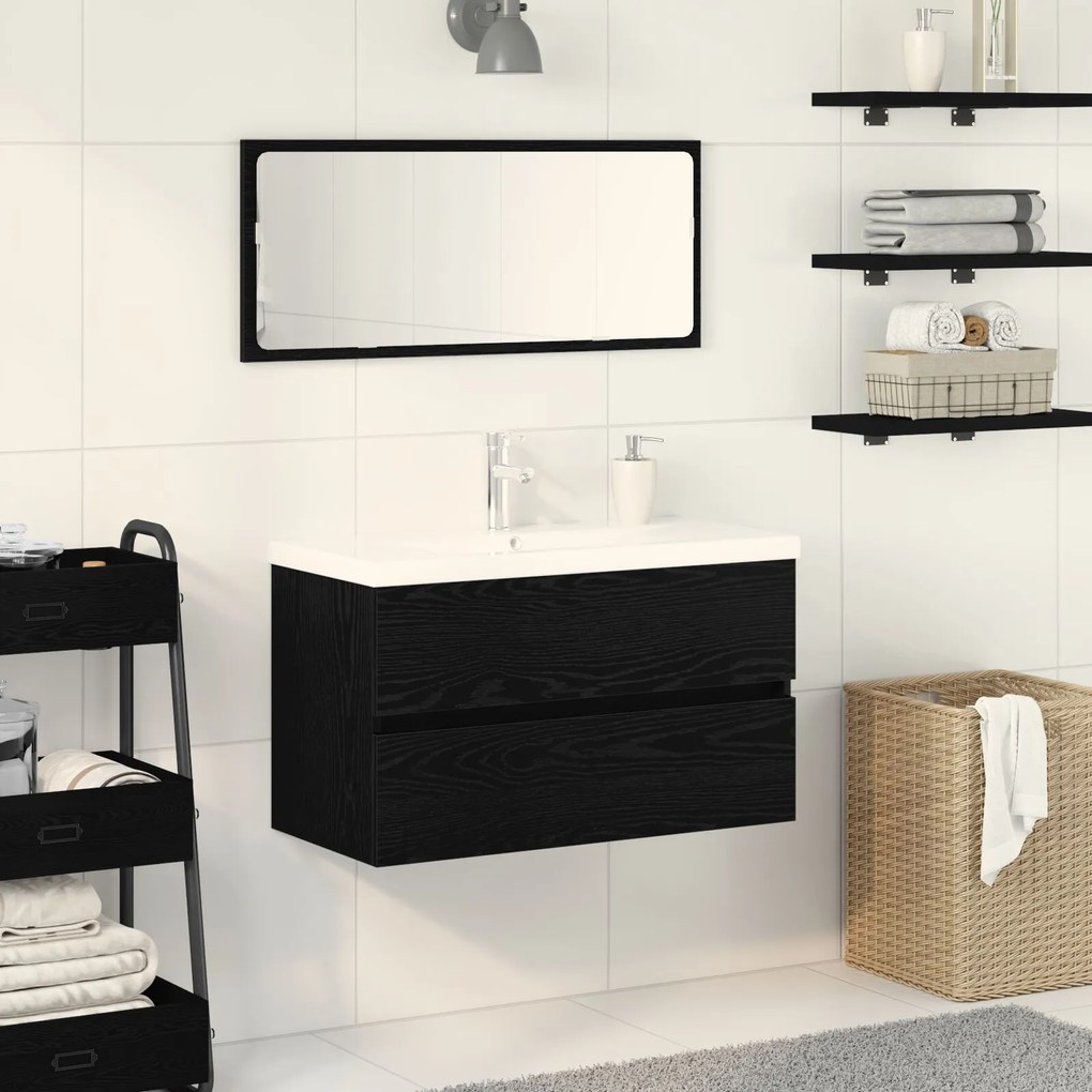 Mobiletto per lavandino con lavabo integrato rovere nero legno ingegnerizzato, mobiletto per lavandino rovere nero 80x38.5x45 cm legno ingegnerizzato