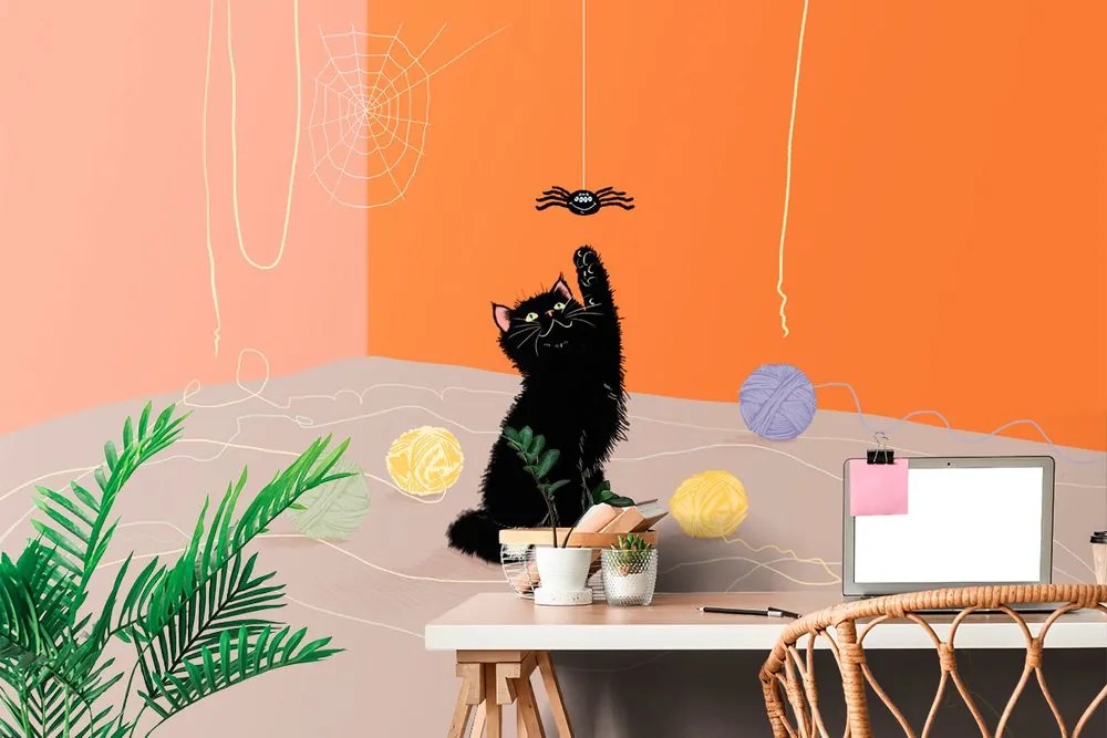 Carta da parati autoadesiva – Gatto giocoso con giunti