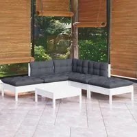 Set Divani da Giardino 6 pz con Cuscini Bianchi Legno di Pino 3096317