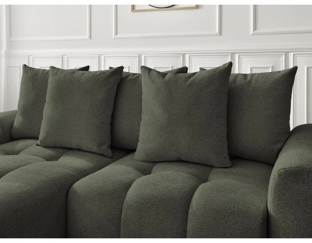 Divano angolare color kaki allungabile/con contenitore (con penisola a sinistra/con chaise lounge) con rivestimento in ciniglia Roxelane – Bobochic Paris