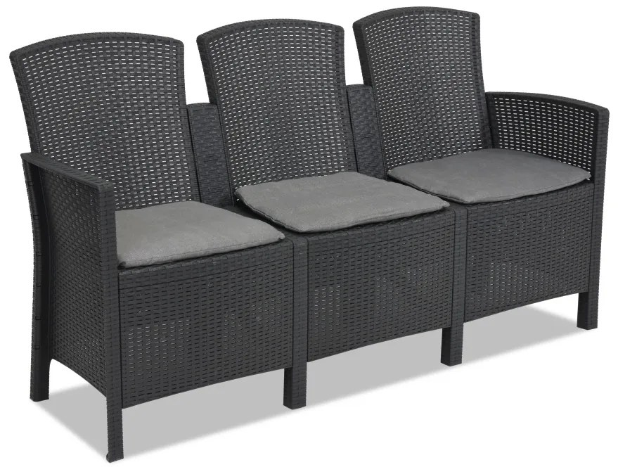 Divano 3 posti in polyrattan antracite Lido 3 Bica