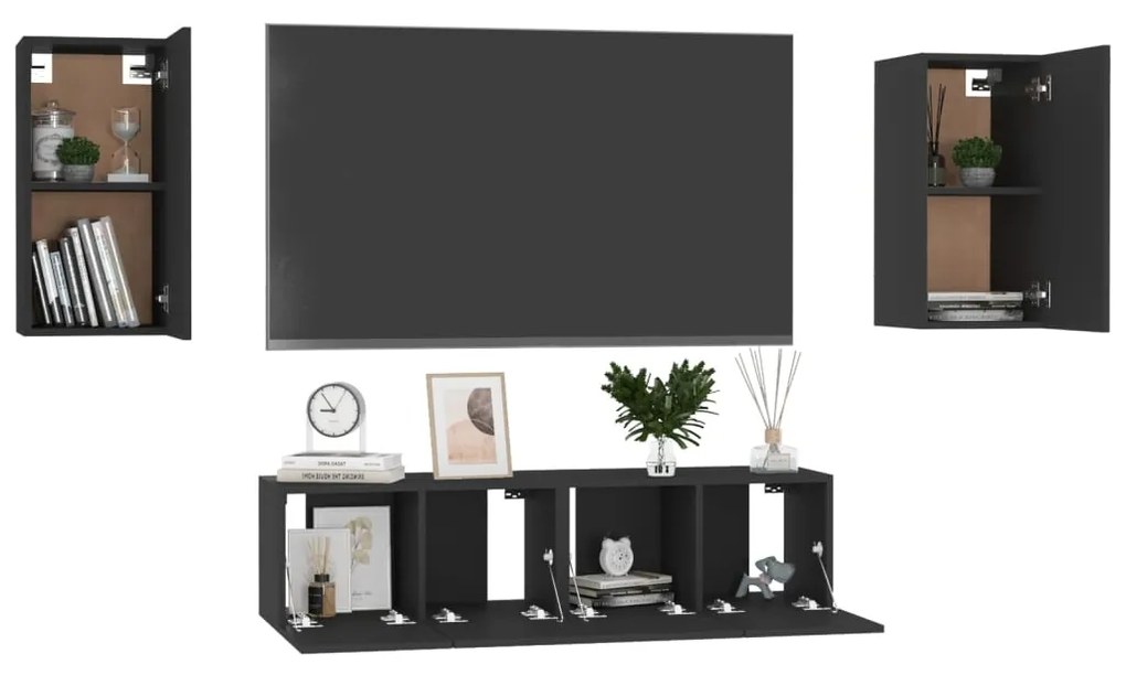 Set di Mobili Porta TV 4 pz Nero in Legno Multistrato