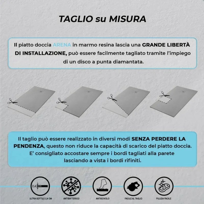 Piatto doccia in resina 80x140 Arena grigio completo di kit scarico