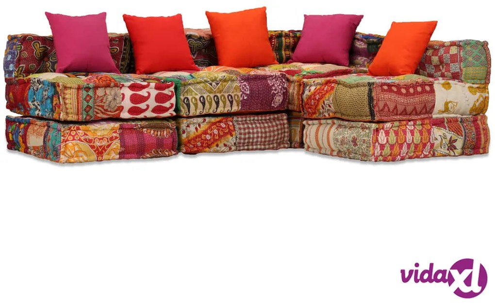 vidaXL Pouf Modulare a 4 Posti in Tessuto Patchwork