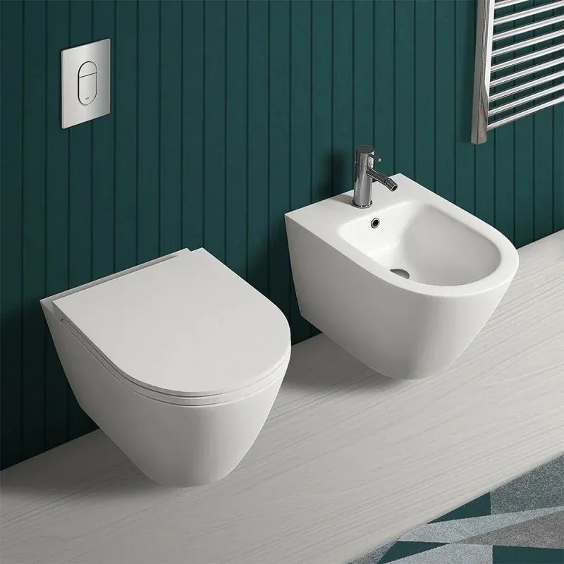 Copriwater slim serie Feeling soft-close in bianco matt con sgancio rapido