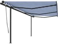 Tenda da Sole Retrattile Automatica con Pali 6x3 m Blu e Bianca 3070206