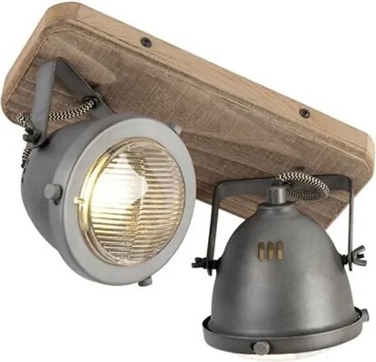 Faretto intelligente industriale grigio con legno incl. 2 GU10 WiFi - Emado