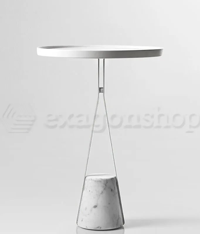 Antonio Lupi Halo2b Tavolino di design 40 Cm H.56 Con Struttura In Ottone bianco E base in Marmo Di Carrara