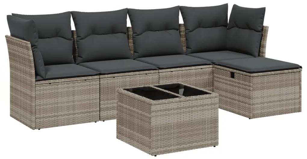 Set divano da giardino 6pz con cuscini grigio chiaro polyrattan