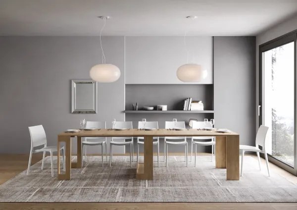 Consolle in legno nobilitato ELIA allungabile fino a 302 cm Quercia allunghe interne