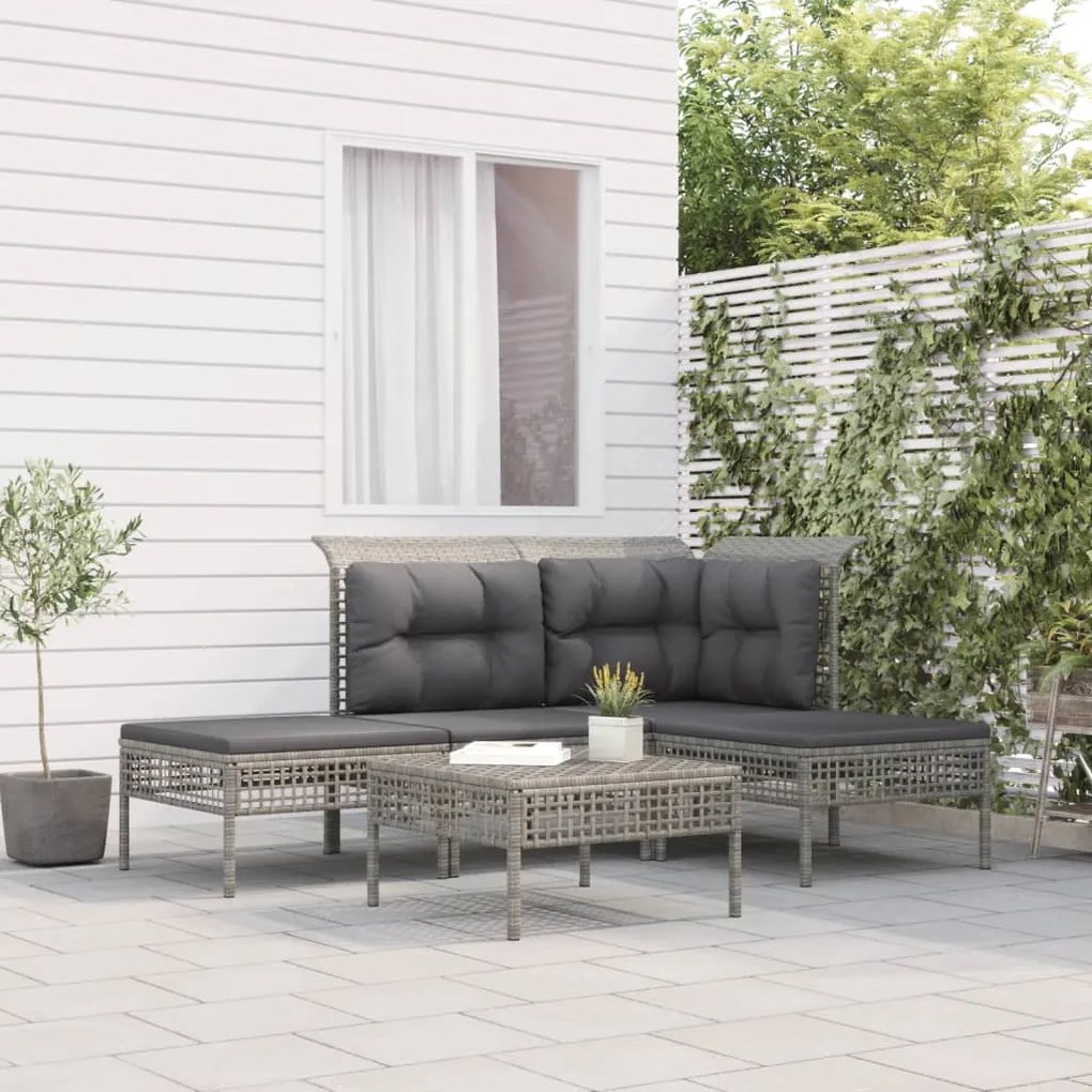 Set Divani da Giardino 5 pz con Cuscini in Polyrattan Grigio