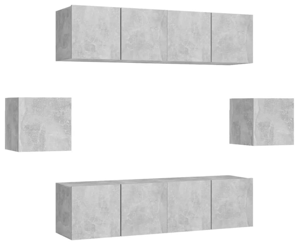Set di Mobili Porta TV 6 pz Grigio Cemento in Legno Multistrato