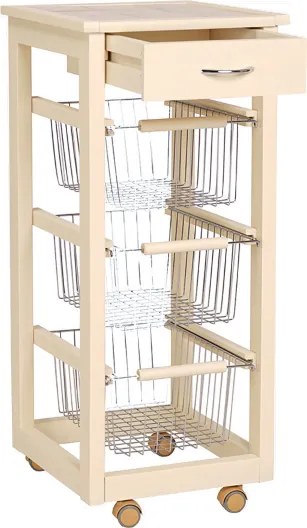 Carrello cucina SLIM in legno di faggio 3 cesti e 1 cassetto Avorio