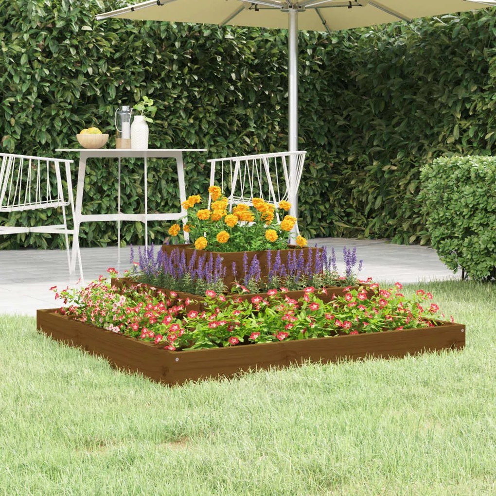 Fioriera Marrone Ambra 80x80x27 Cm İn Legno Massello Di Pino /