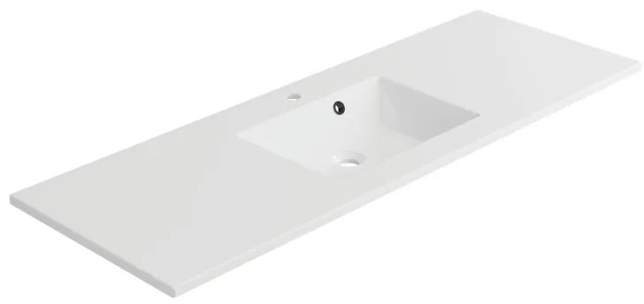 Lavabo integrale a incasso rettangolare vasca centrale Neo L 136 x H 11.2 x P 48.5 cm in composito minerale di resina gelificata bianco