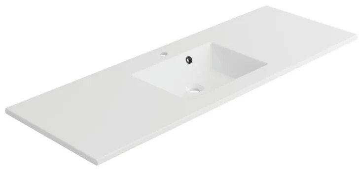 Lavabo integrale rettangolare vasca centrale Neo L 136 x H 11.2 x P 48.5 cm in composito minerale di resina gelificata bianco lucido