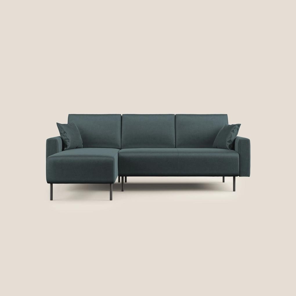 Arthur divano moderno angolare in velluto morbido impermeabile T01 petrolio Destro