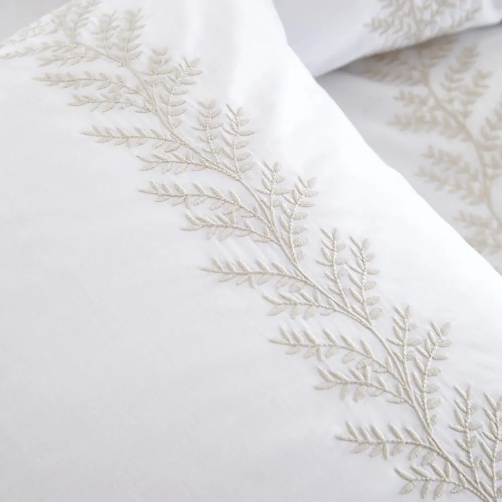 Biancheria da letto bianca/beige in cotone per letto matrimoniale 200x200 cm Embroidery Leaf – Bianca